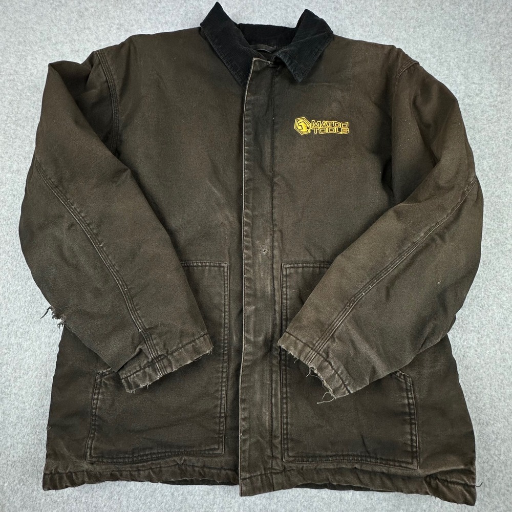 Matco Tools Mens Brown Canvas Quilted Lined Workwear Chore Jacket Distressed XL